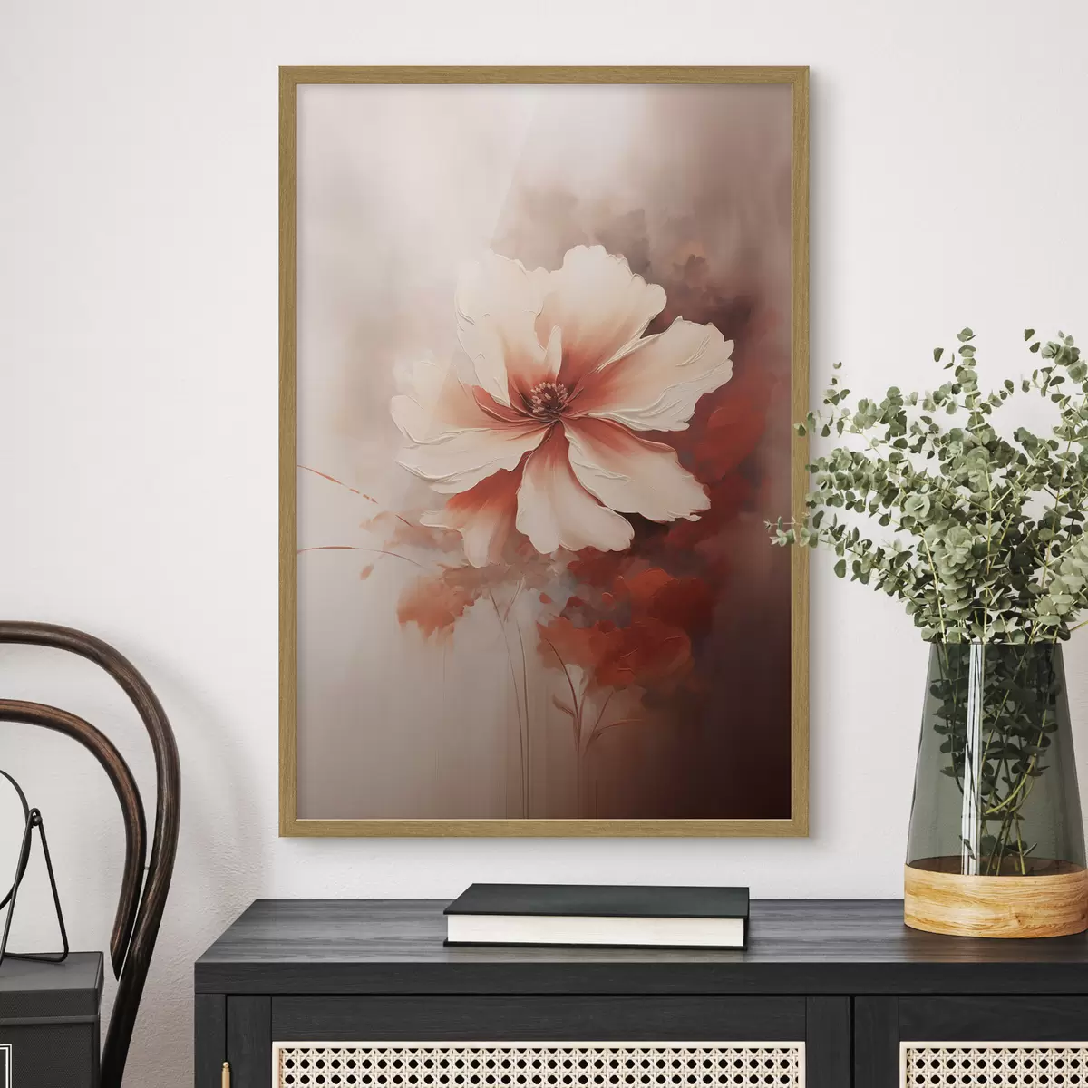 Poster Fleur délicate de corail blanc sur fond flou dans un style peinture à l'huile f46938