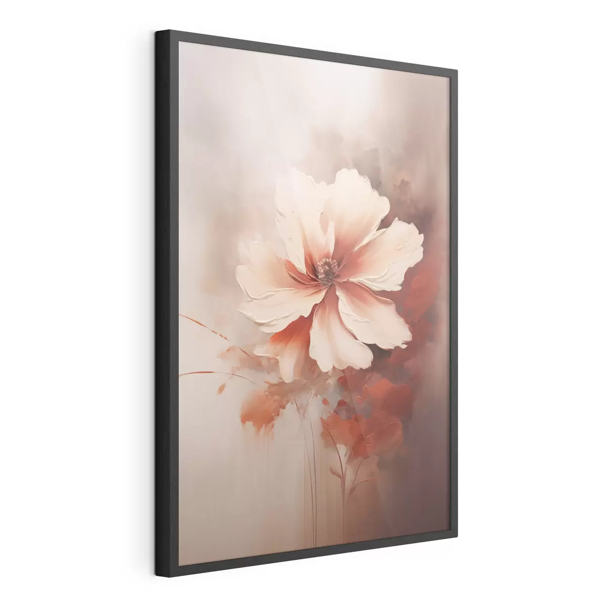 Poster Fleur délicate de corail blanc sur fond flou dans un style peinture à l'huile f46938