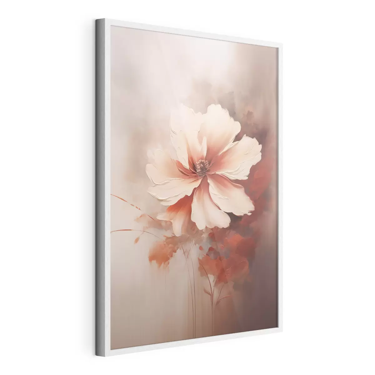 Poster Fleur délicate de corail blanc sur fond flou dans un style peinture à l'huile f46938