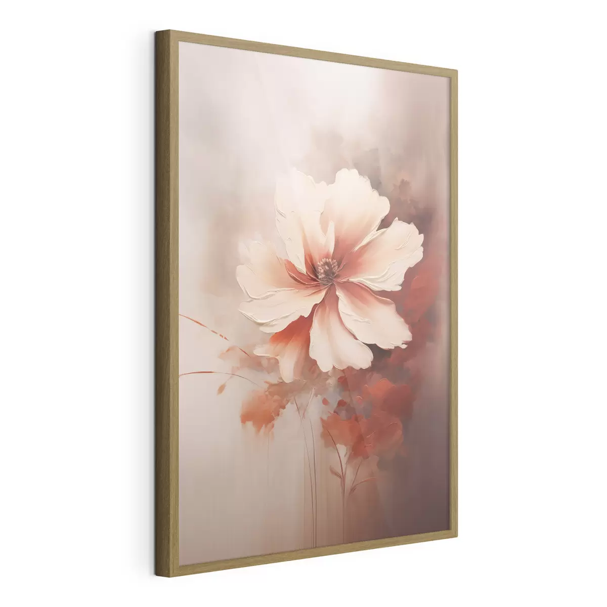 Poster Fleur délicate de corail blanc sur fond flou dans un style peinture à l'huile f46938