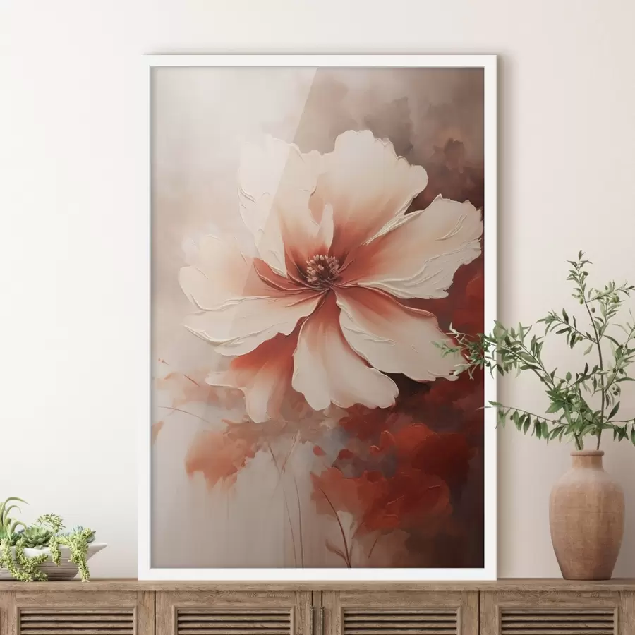 Papier peint Gros plan d'une fleur de corail blanc sur un fond flou dans un style peinture à l'huile f46939