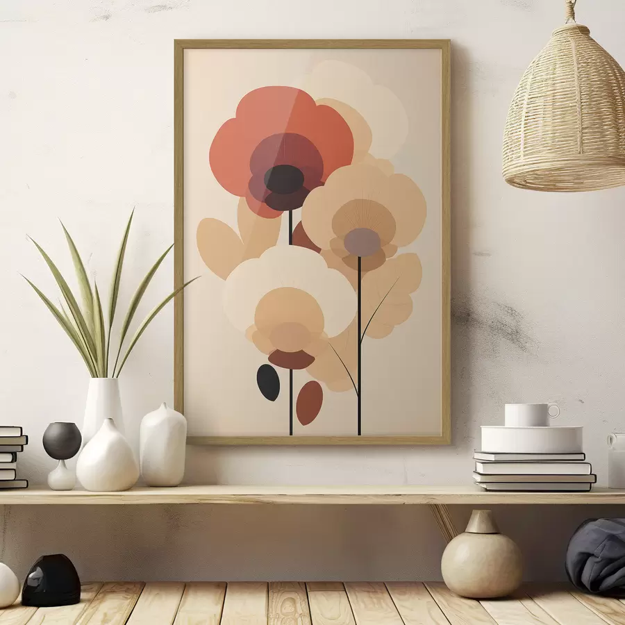 Papier peint Fleurs abstraites dans une palette beige chaud, dans un style minimaliste f46942