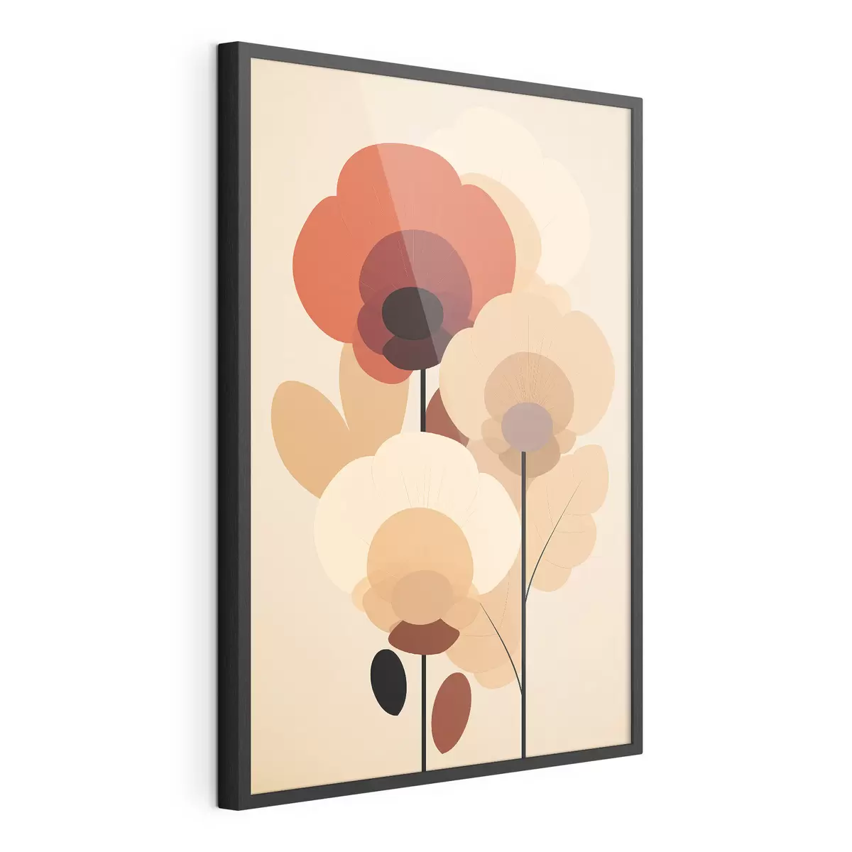 Poster Fleurs abstraites dans une palette beige chaud, dans un style minimaliste f46942