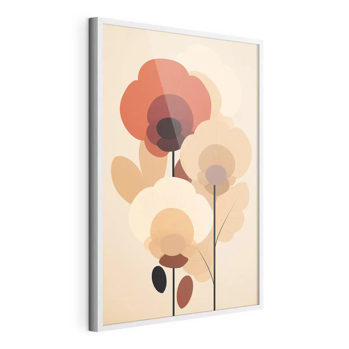 Poster Fleurs abstraites dans une palette beige chaud, dans un style minimaliste f46942