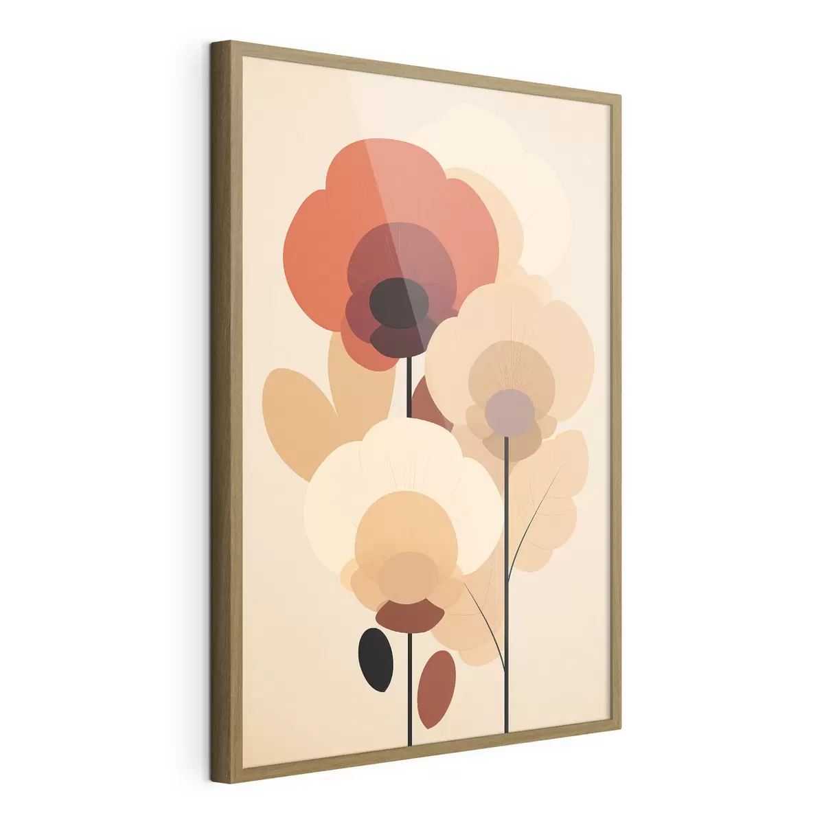 Poster Fleurs abstraites dans une palette beige chaud, dans un style minimaliste f46942