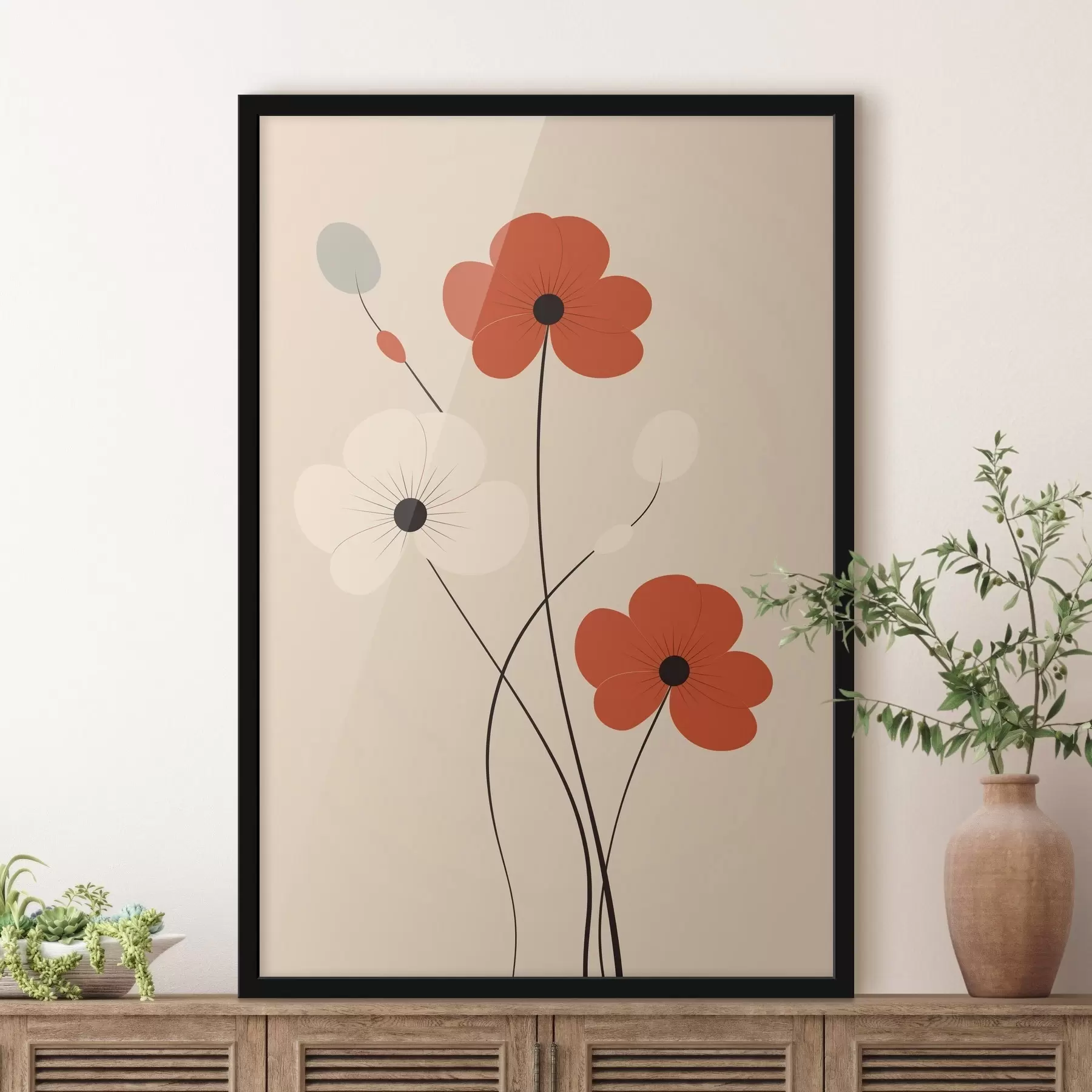 Papier peint Composition abstraite avec des tiges fines et des formes simples dans un style minimaliste f46943