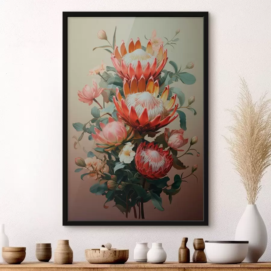 Papier peint Composition avec de grandes protéas dans un style pictural numérique moderne f46947