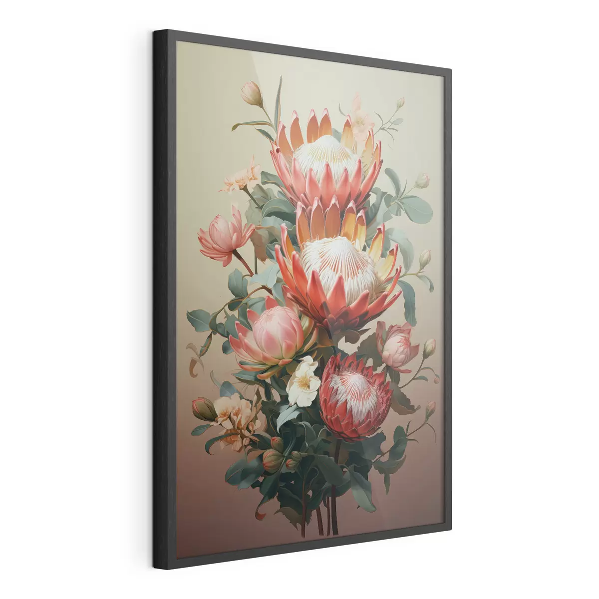 Poster Composition avec de grandes protéas dans un style pictural numérique moderne f46947