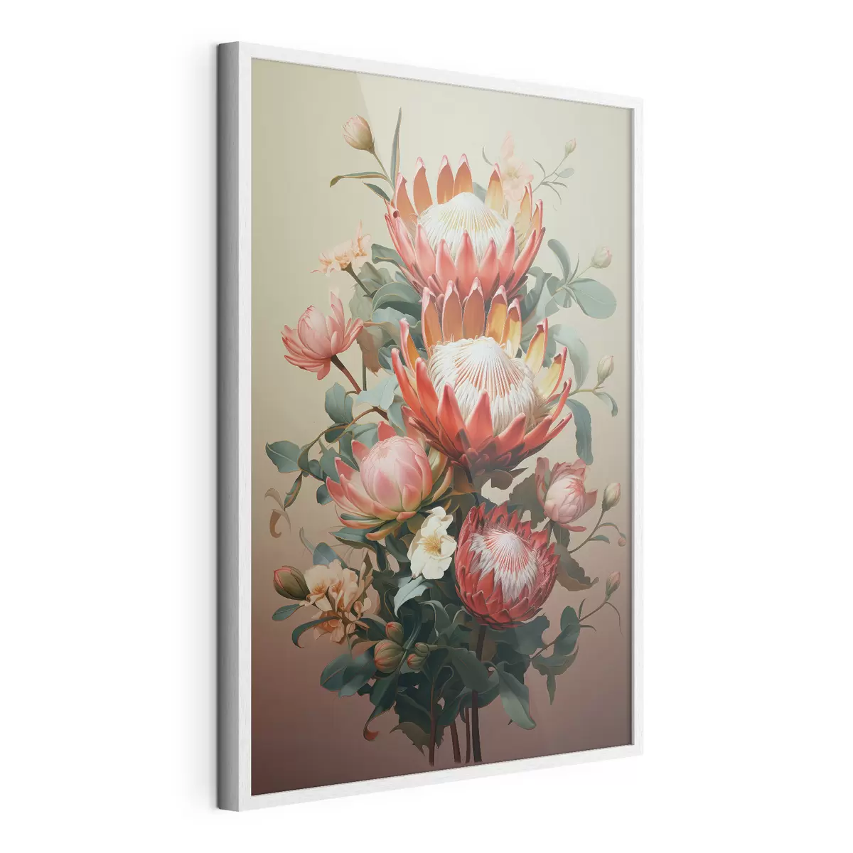 Poster Composition avec de grandes protéas dans un style pictural numérique moderne f46947