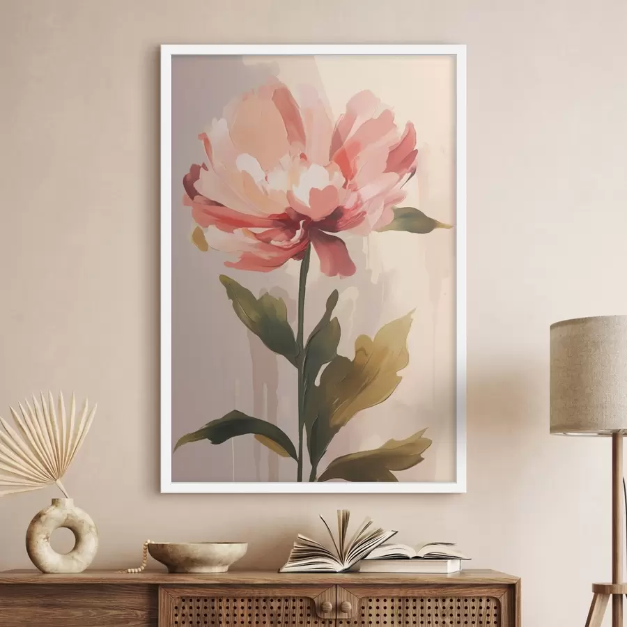 Papier peint Pivoine aux pétales rose corail dans un style d'illustration moderne f46948