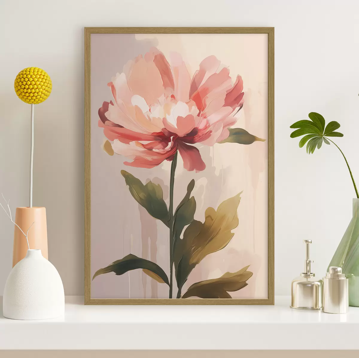 Poster Pivoine aux pétales rose corail dans un style d'illustration moderne f46948