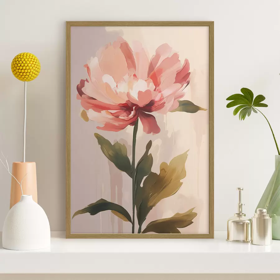 Papier peint Pivoine aux pétales rose corail dans un style d'illustration moderne f46948