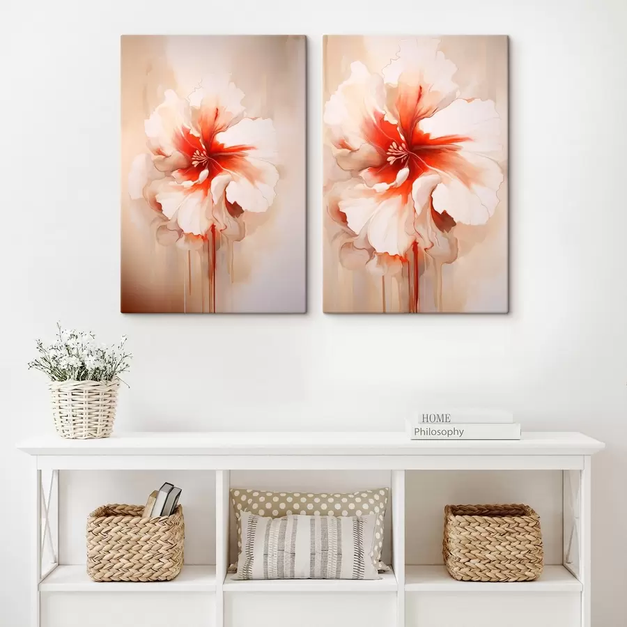 Tableau Pétales de corail blanc sur fond abstrait, composition apaisante m01089