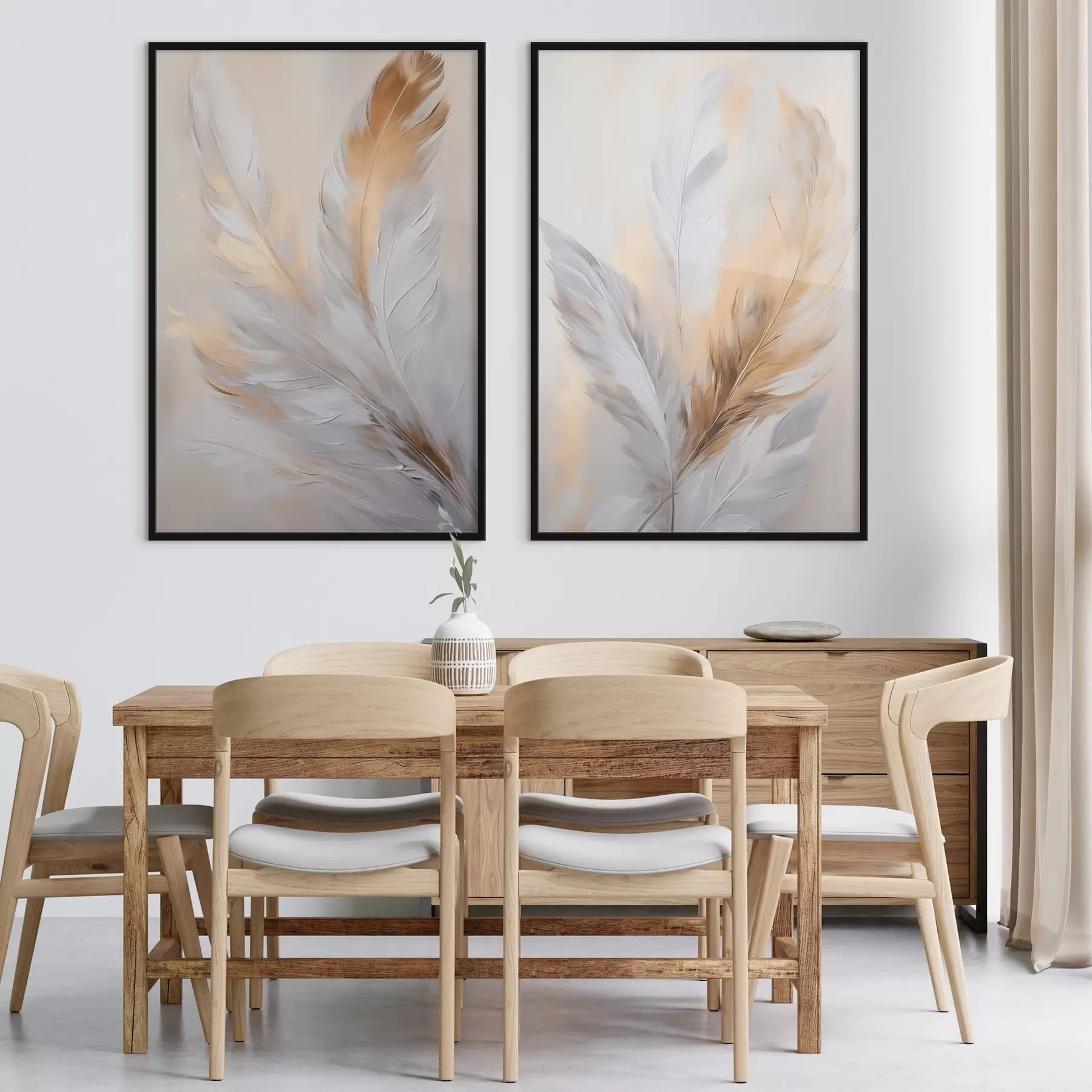 Papier peint Plumes rehaussées de touches orange, composition minimaliste texturée, art moderne d00828