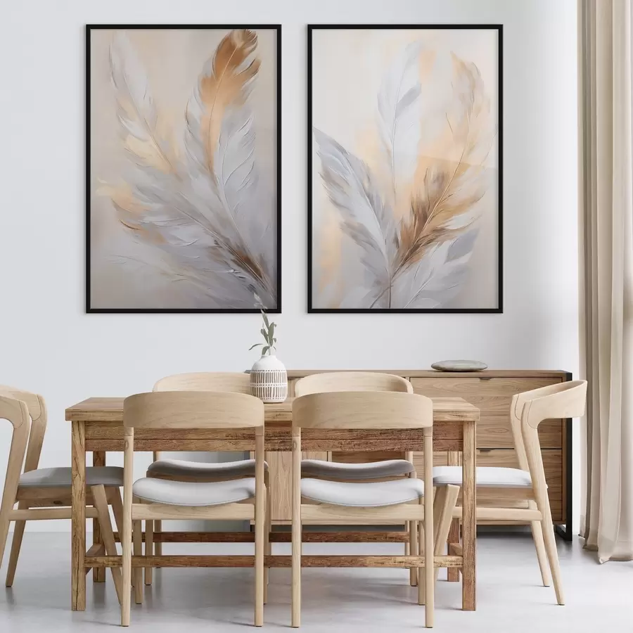 Papier peint Plumes rehaussées de touches orange, composition minimaliste texturée, art moderne d00828