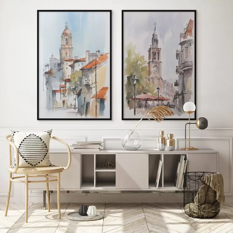 Papier peint Aquarelle imitant un paysage urbain d00832