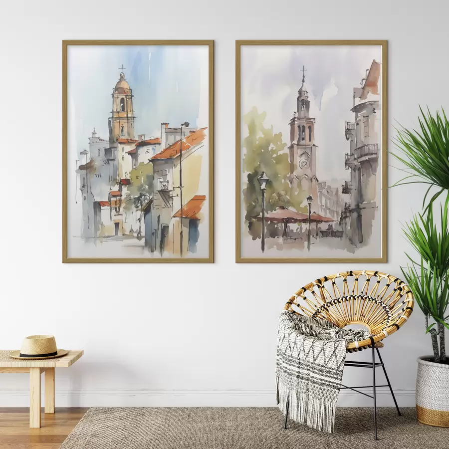 Papier peint Aquarelle imitant un paysage urbain d00832