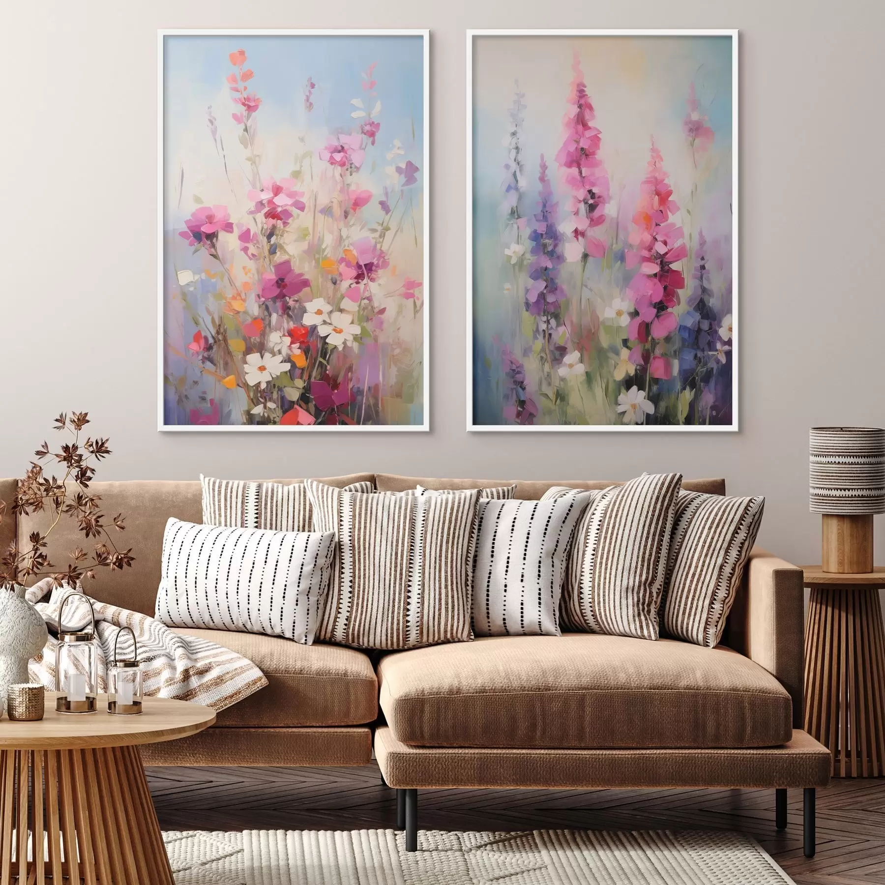 Papier peint Fleurs éclatantes avec des marguerites blanches dans un champ, coups de pinceau doux, couleurs pastel, style impressionniste d00882