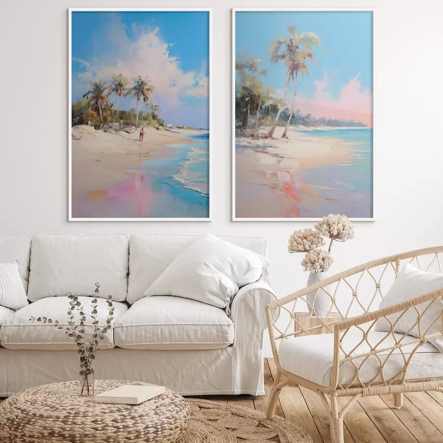 Papier peint Paysage abstrait, une plage avec des palmiers, une journée ensoleillée avec un ciel bleu et quelques nuages d00885