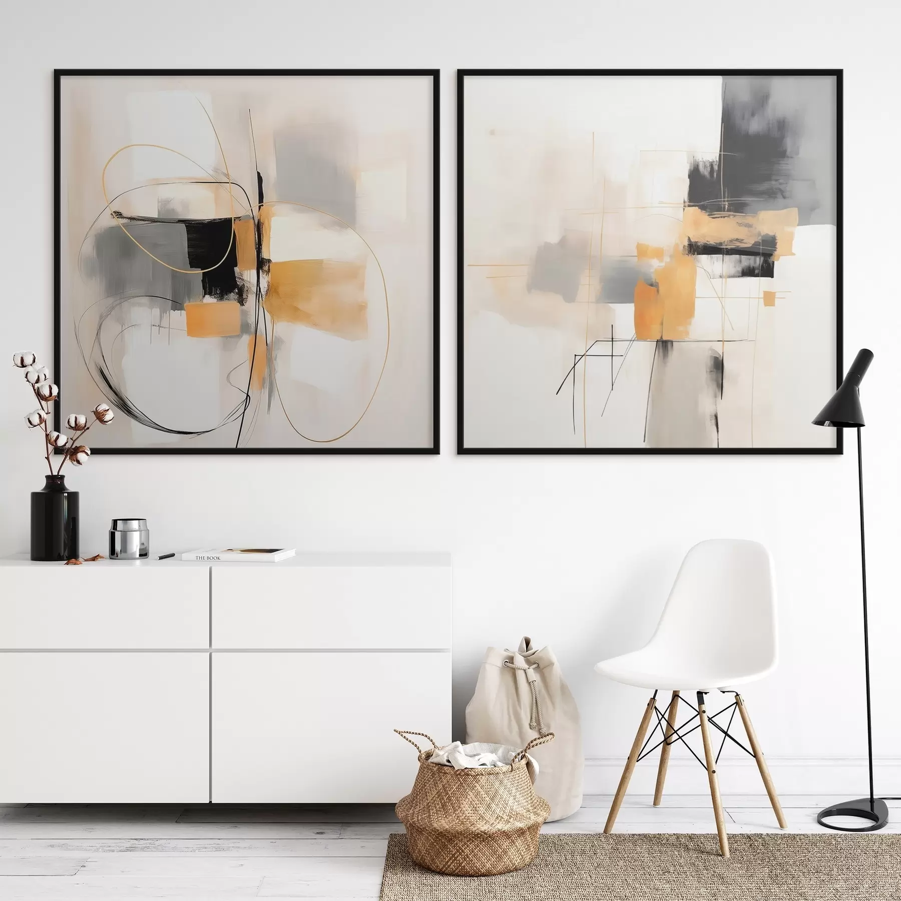 Papier peint Géométrie abstraite, ocre, gris et noir d00899