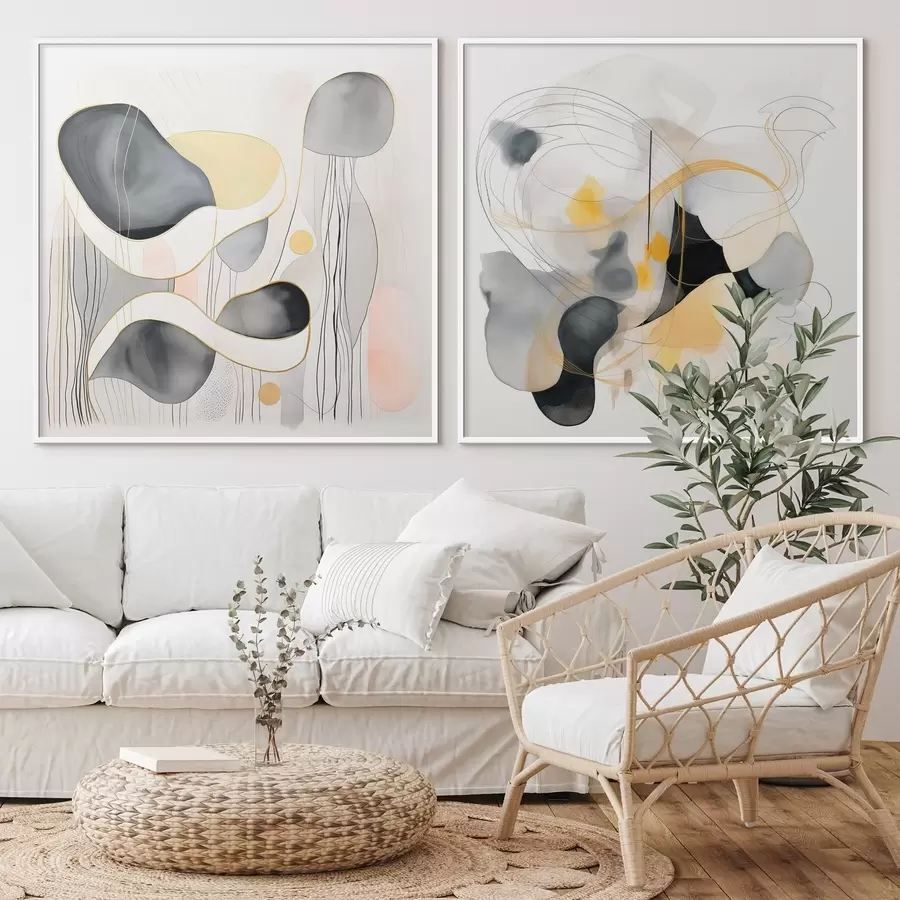 Papier peint Monochrome et accents jaunes dans un style abstrait d00905