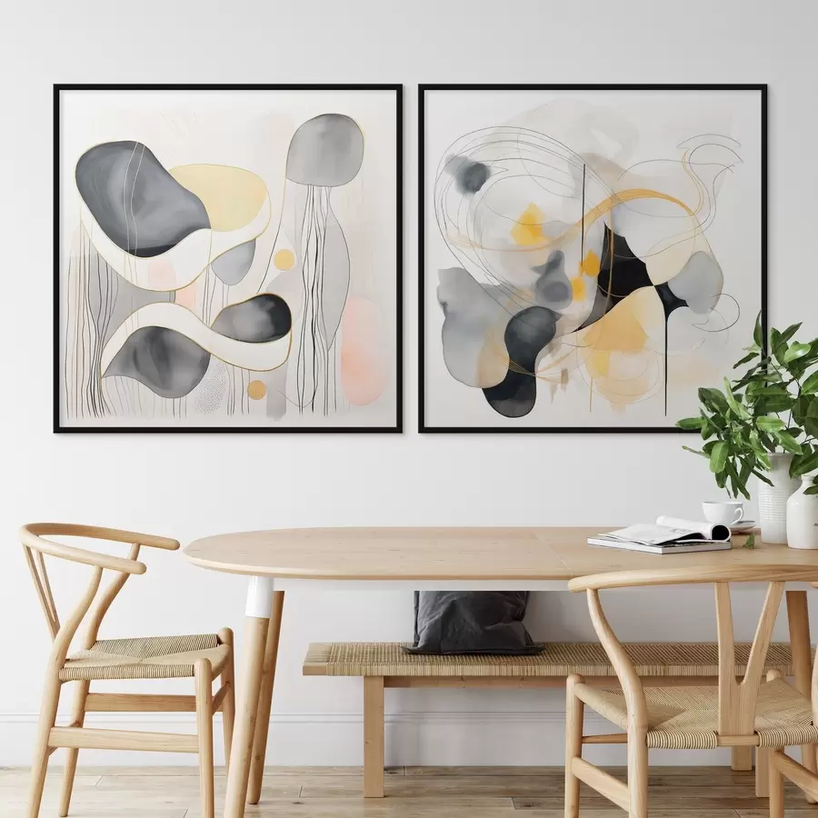 Papier peint Monochrome et accents jaunes dans un style abstrait d00905