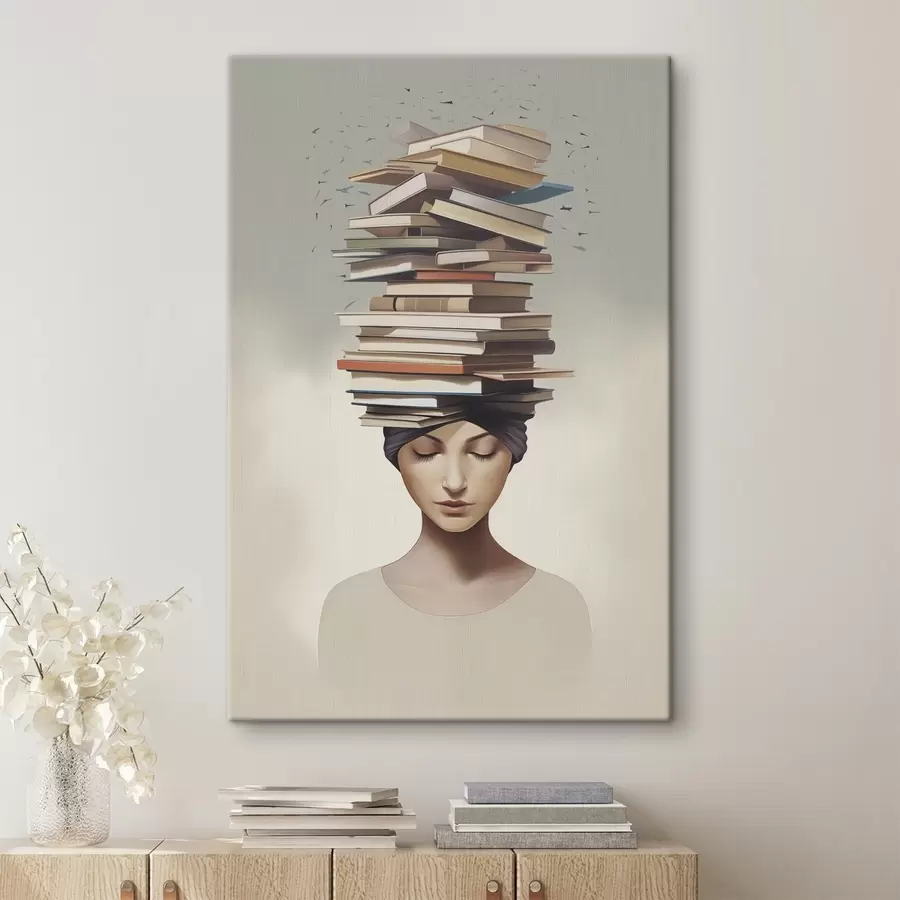 Tableau Portrait d'une jeune fille avec des livres s47333