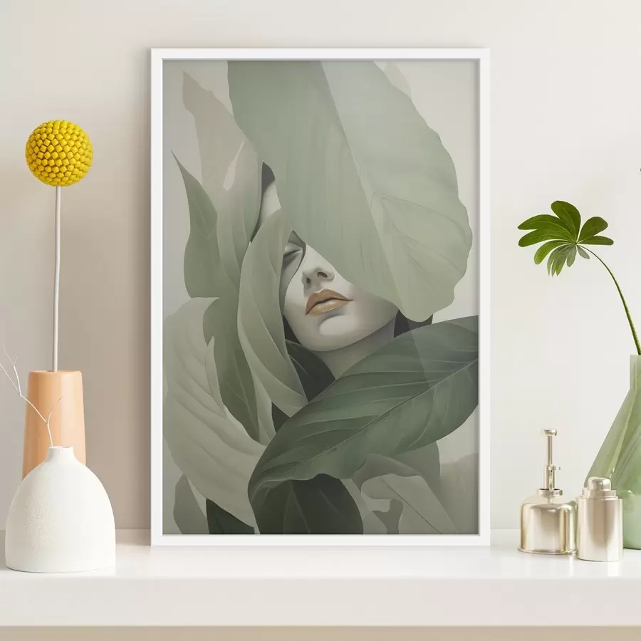 Papier peint Portrait surréaliste d'une jeune fille dans le feuillage f47332