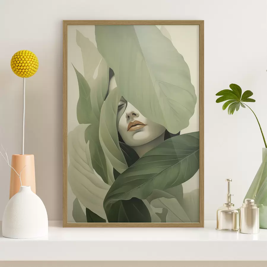 Papier peint Portrait surréaliste d'une jeune fille dans le feuillage f47332