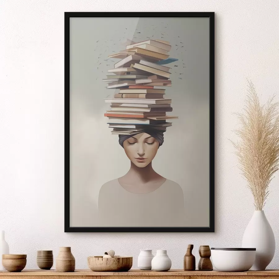 Papier peint Portrait d'une jeune fille avec des livres f47333