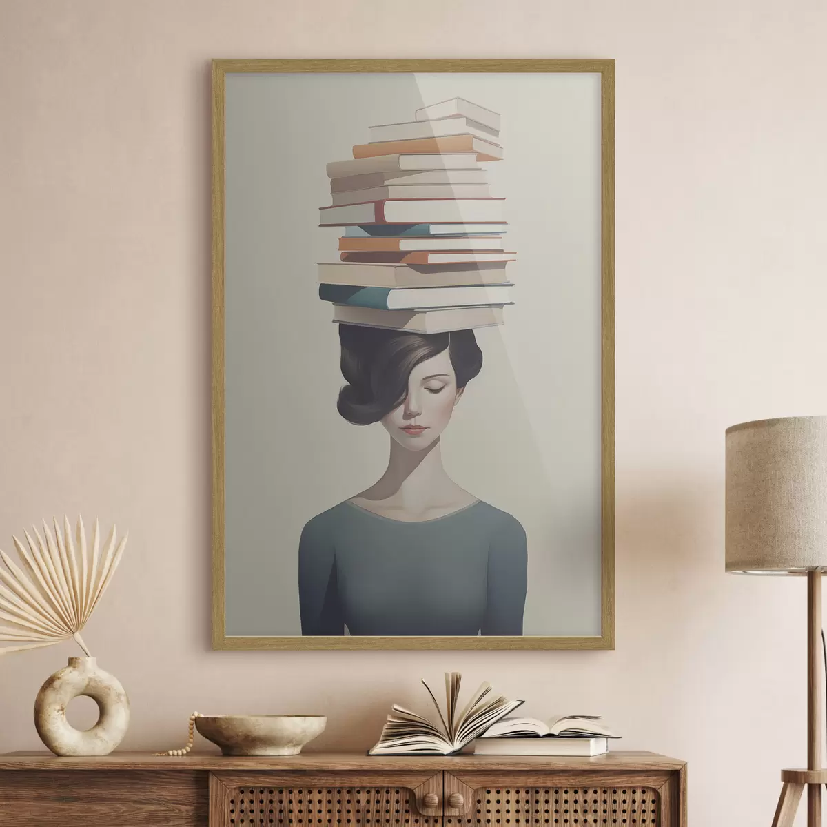 Poster Portrait surréaliste d'une fille avec des livres f47334
