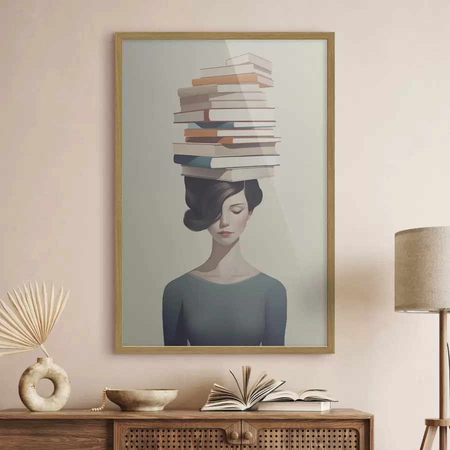 Papier peint Portrait surréaliste d'une fille avec des livres f47334