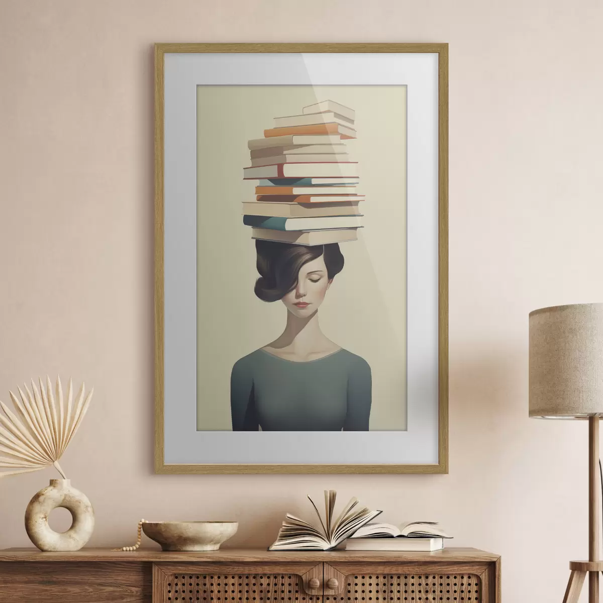 Poster Portrait surréaliste d'une fille avec des livres f47334