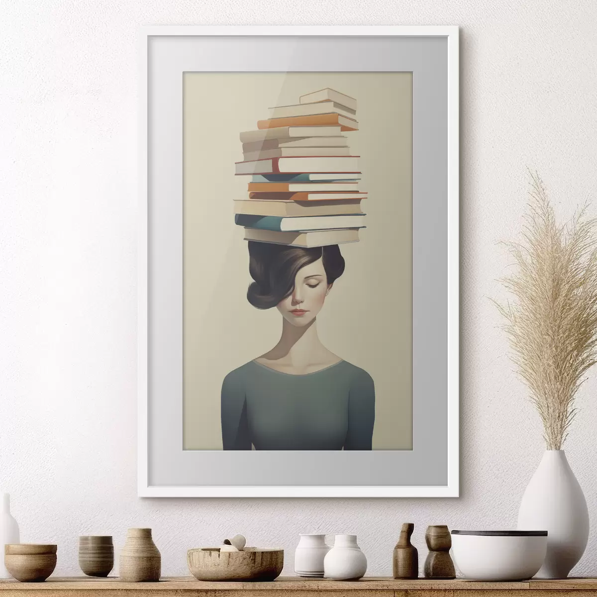 Poster Portrait surréaliste d'une fille avec des livres f47334