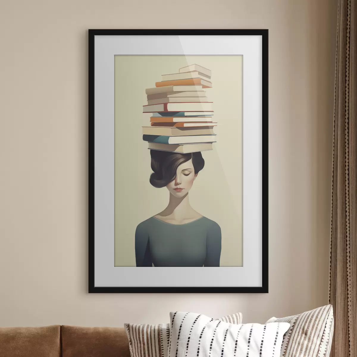 Poster Portrait surréaliste d'une fille avec des livres f47334