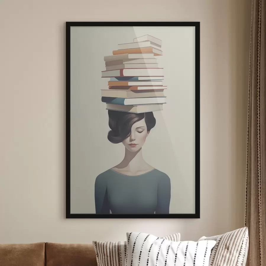 Papier peint Portrait surréaliste d'une fille avec des livres f47334