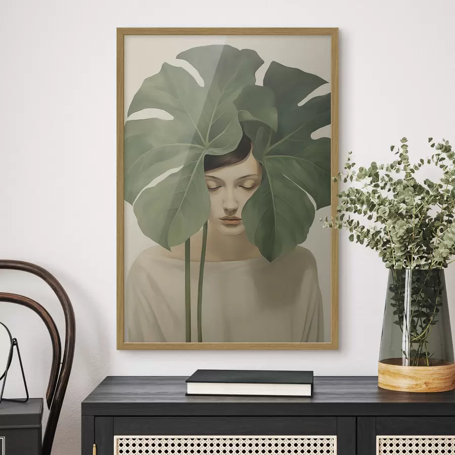 Papier peint Fille avec des feuilles tropicales f47335