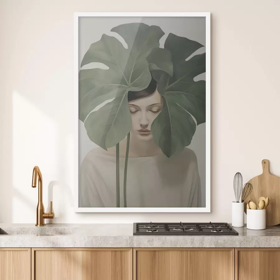 Papier peint Fille avec des feuilles tropicales f47335