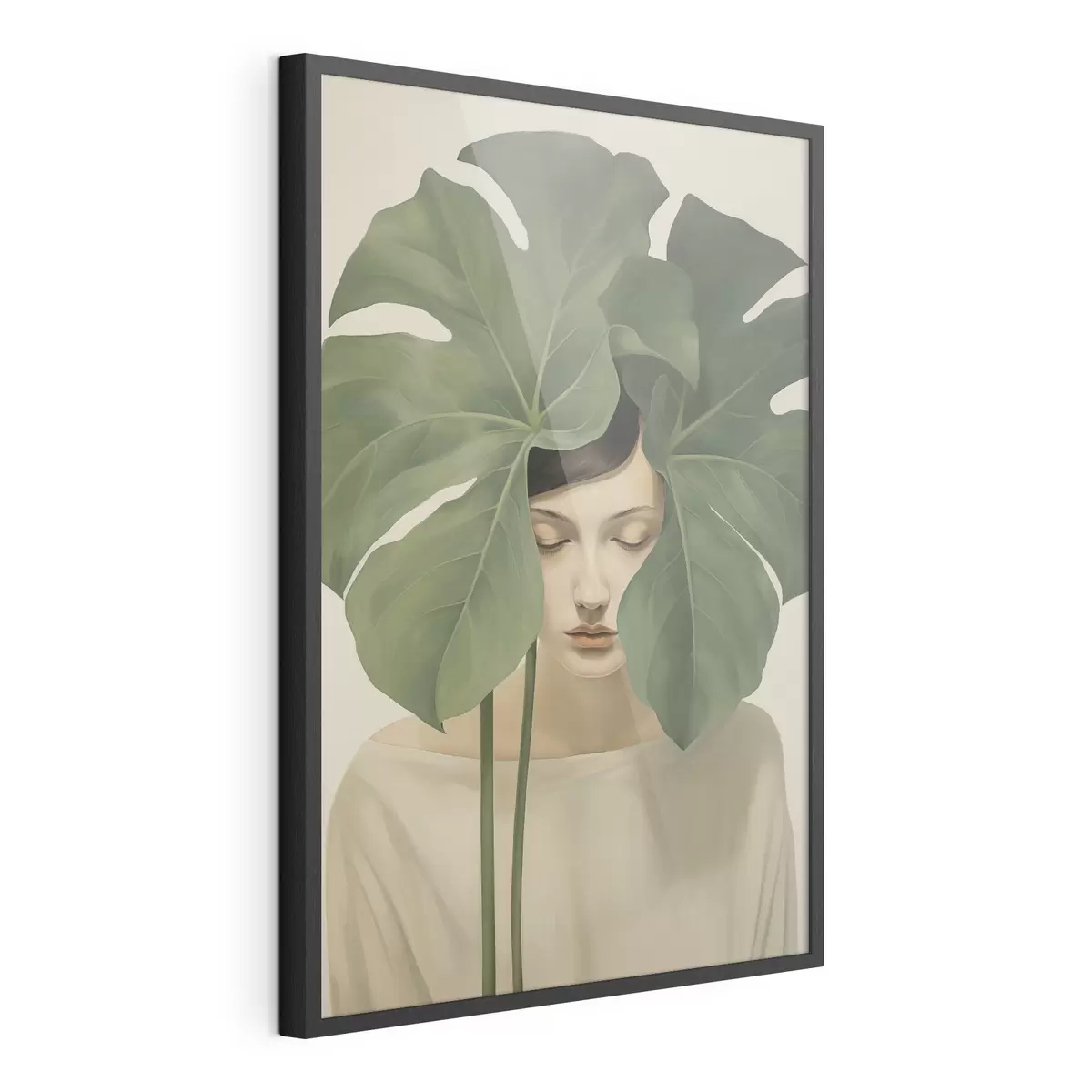 Poster Fille avec des feuilles tropicales f47335