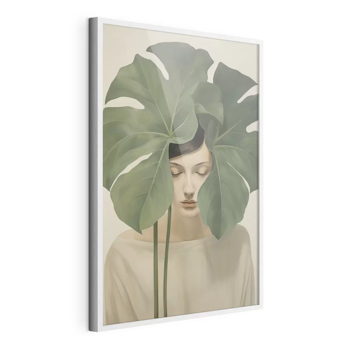Poster Fille avec des feuilles tropicales f47335
