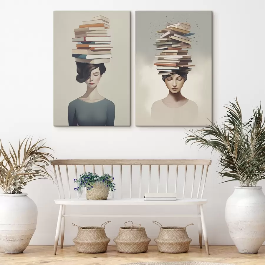 Tableau Portrait d'une jeune fille avec des livres m01184