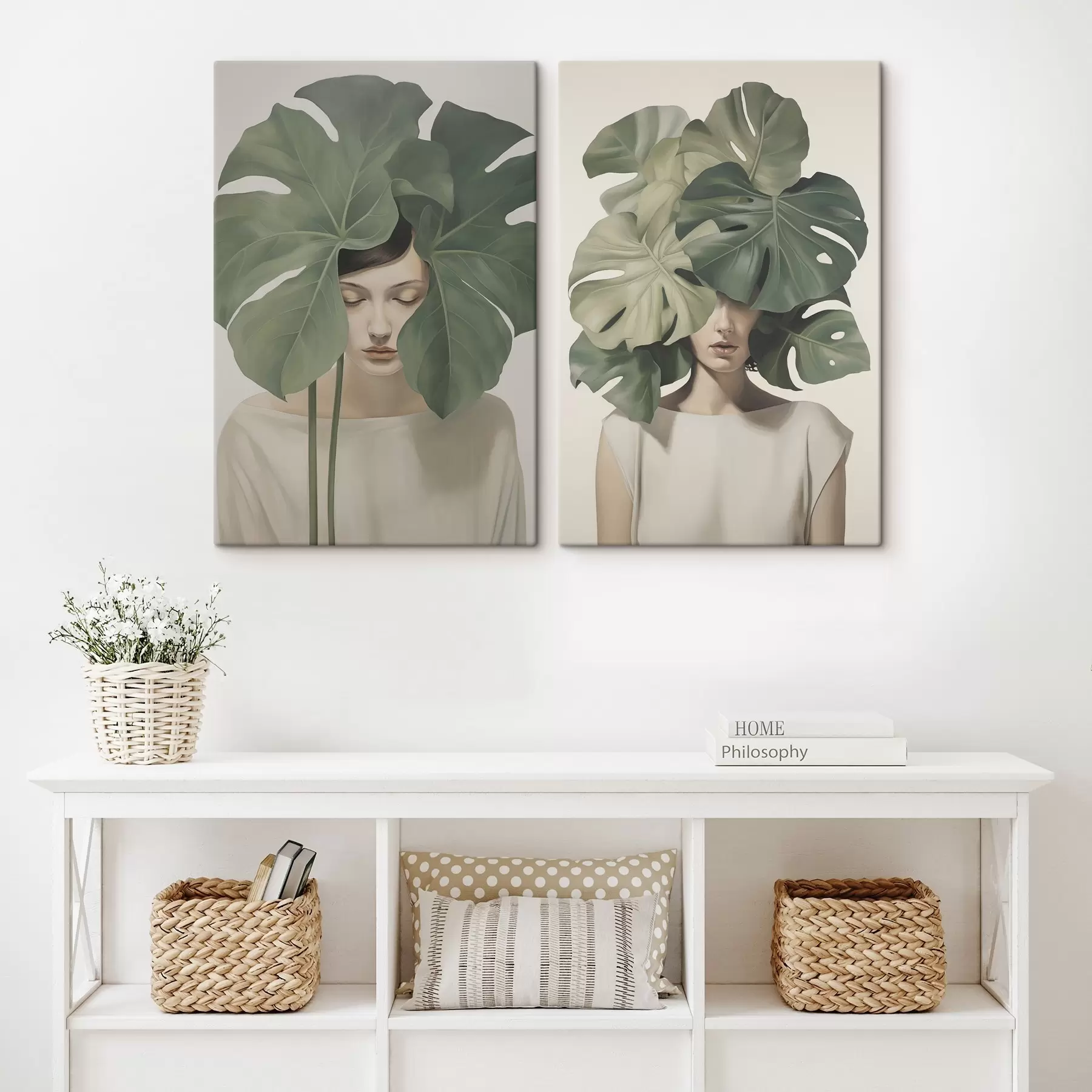 Tableau Fille avec des feuilles m01185