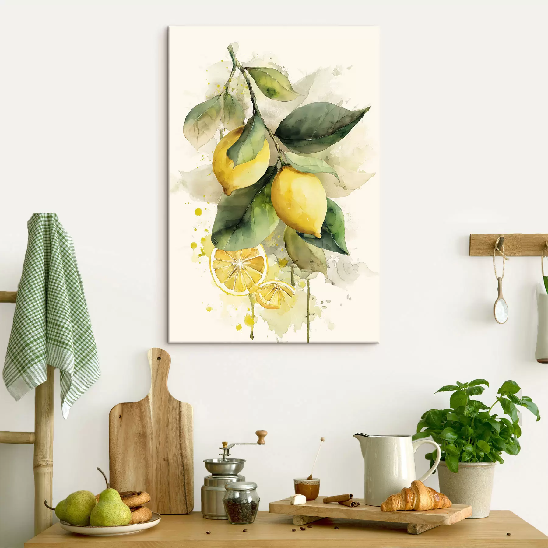 Tableau branche de style aquarelle avec des citrons s47123