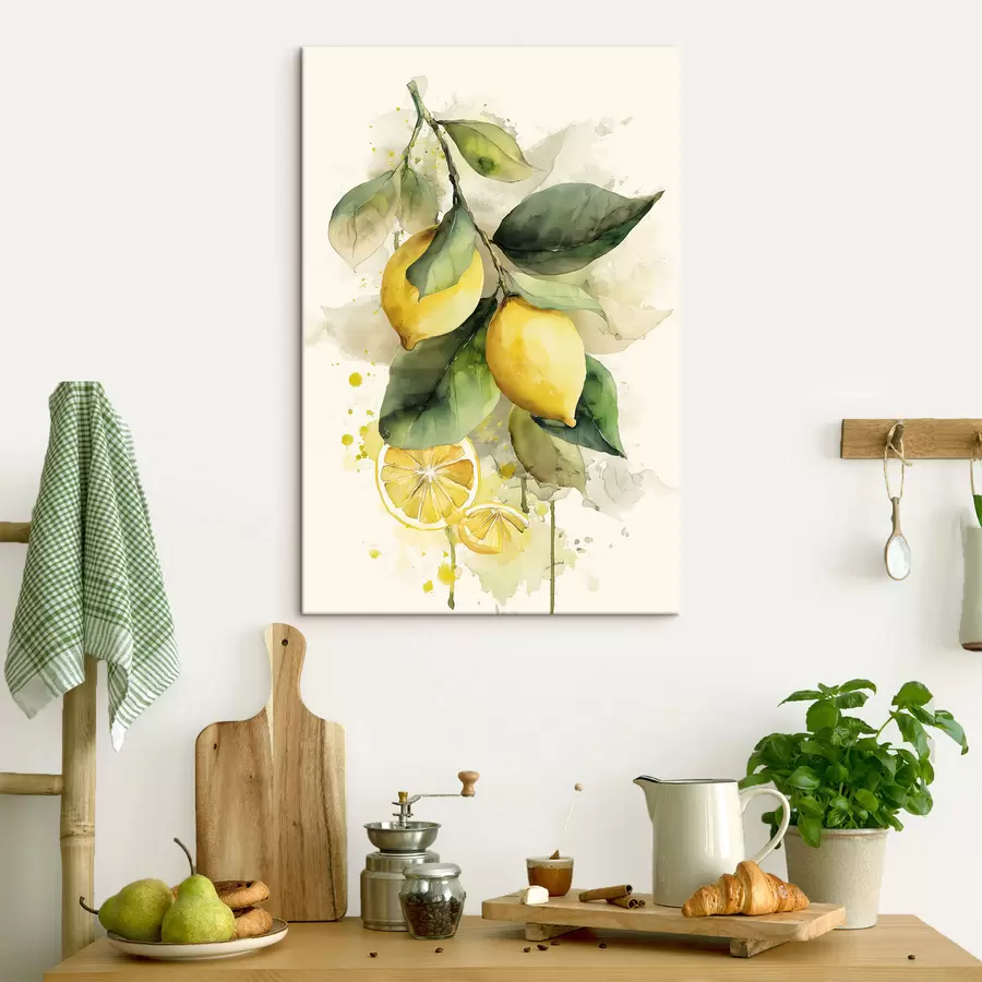 Tableau branche de style aquarelle avec des citrons s47123
