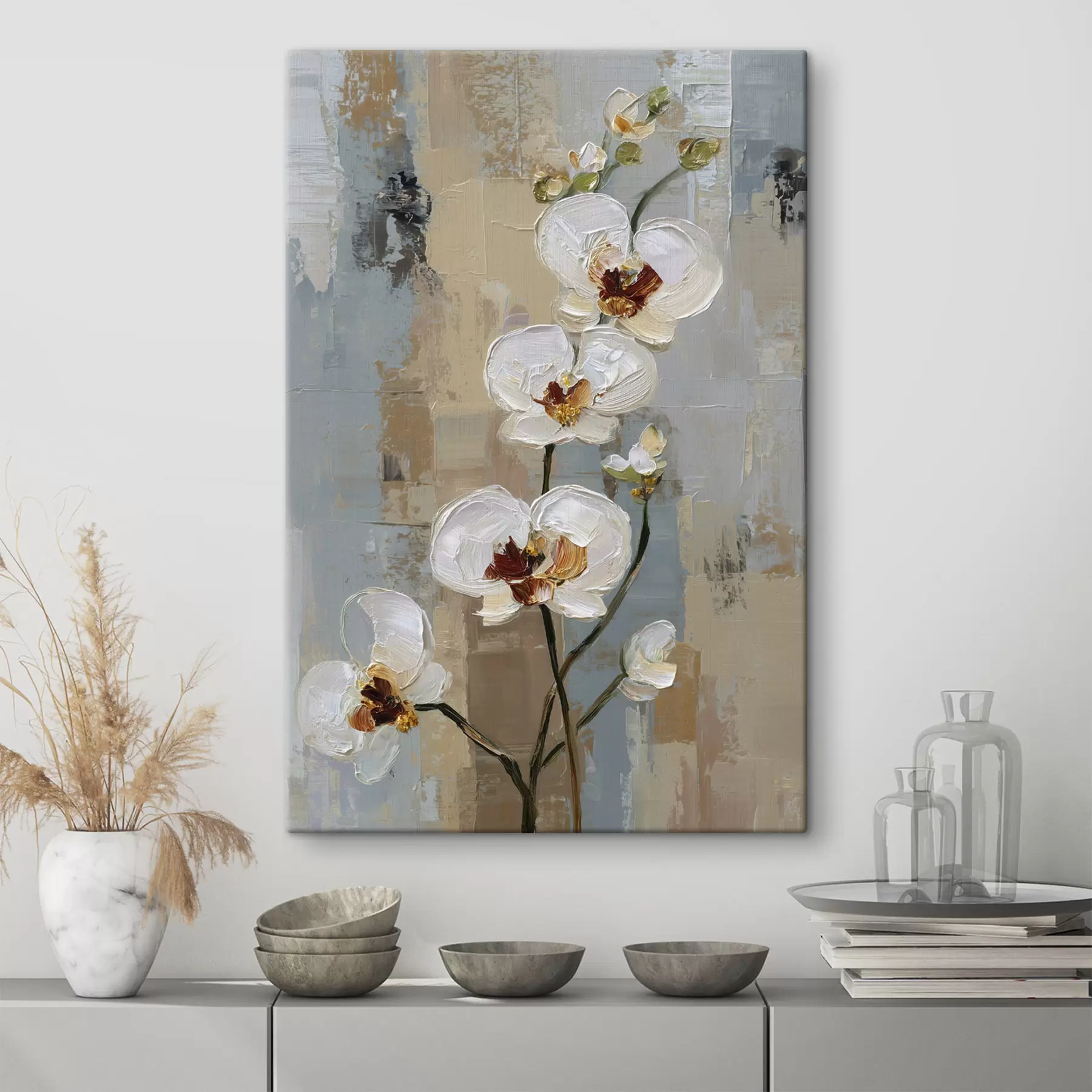 Tableau fleurs d'orchidées blanches dans le style de la peinture à l'huile s47131