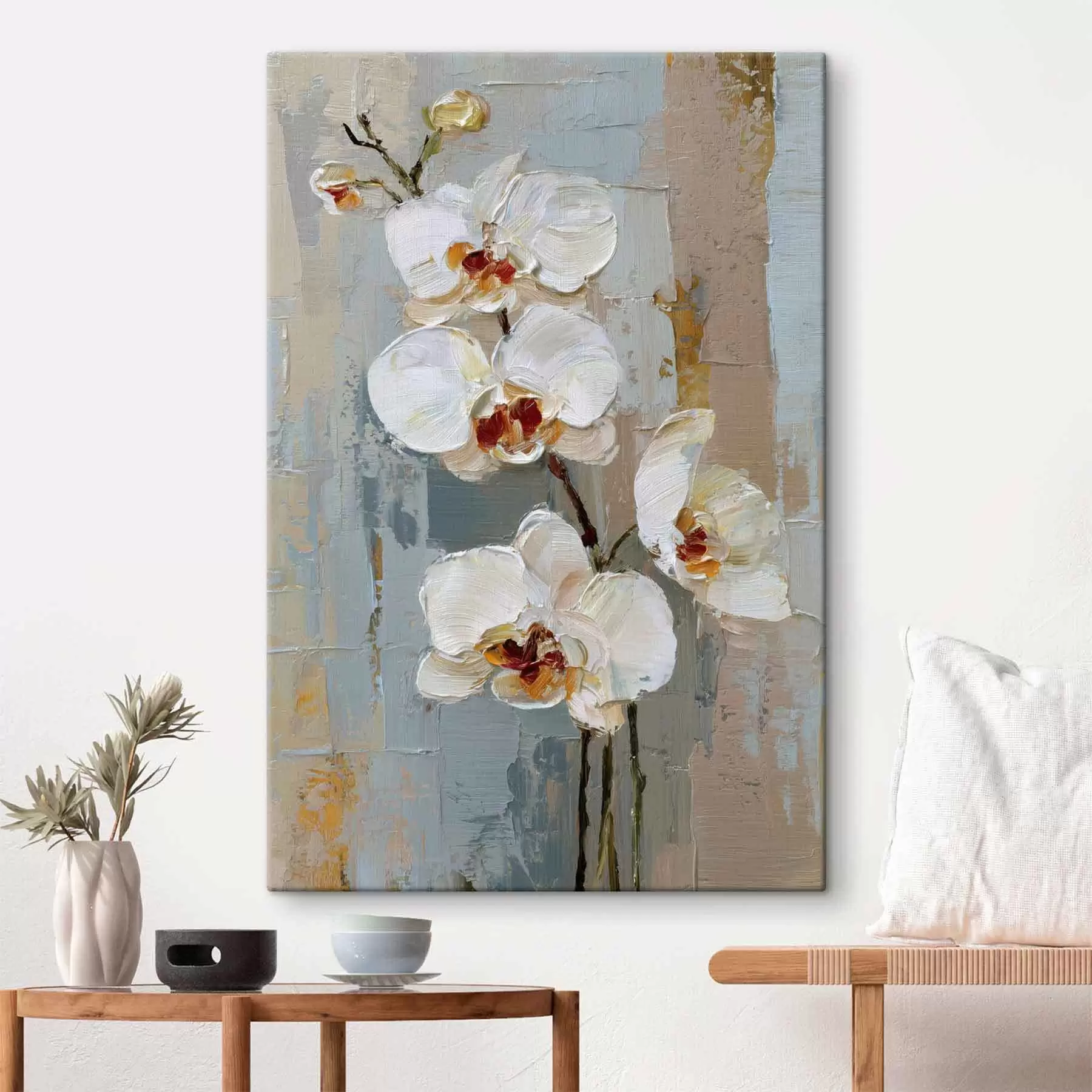 Tableau fleurs d'orchidées blanches dans le style de la peinture à l'huile s47132