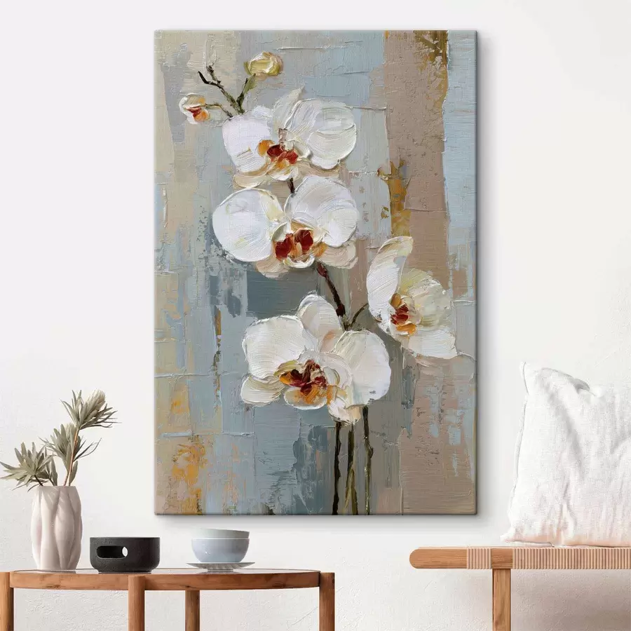 Tableau fleurs d'orchidées blanches dans le style de la peinture à l'huile s47132