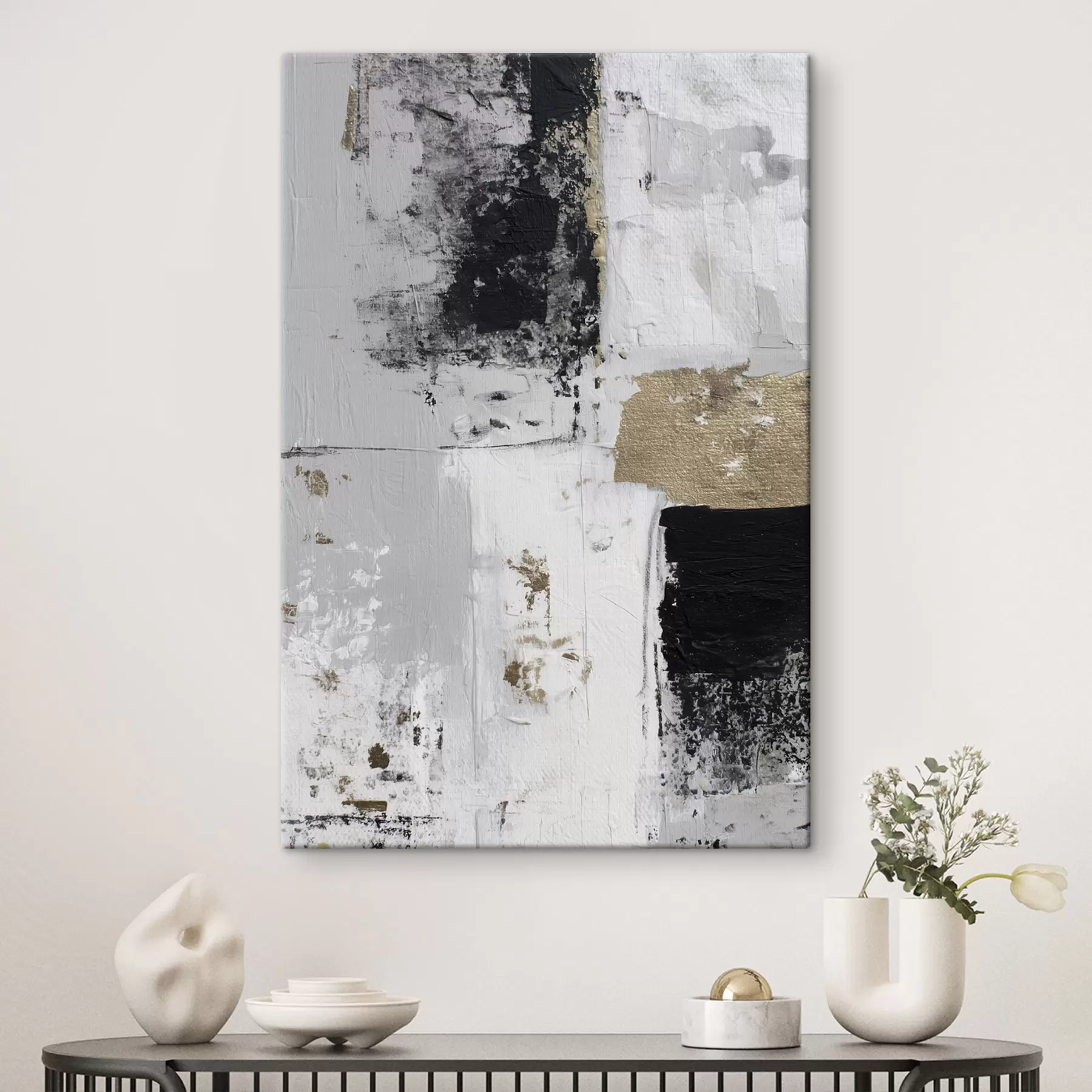 Tableau abstraction contemporaine aux couleurs contrastées s47134