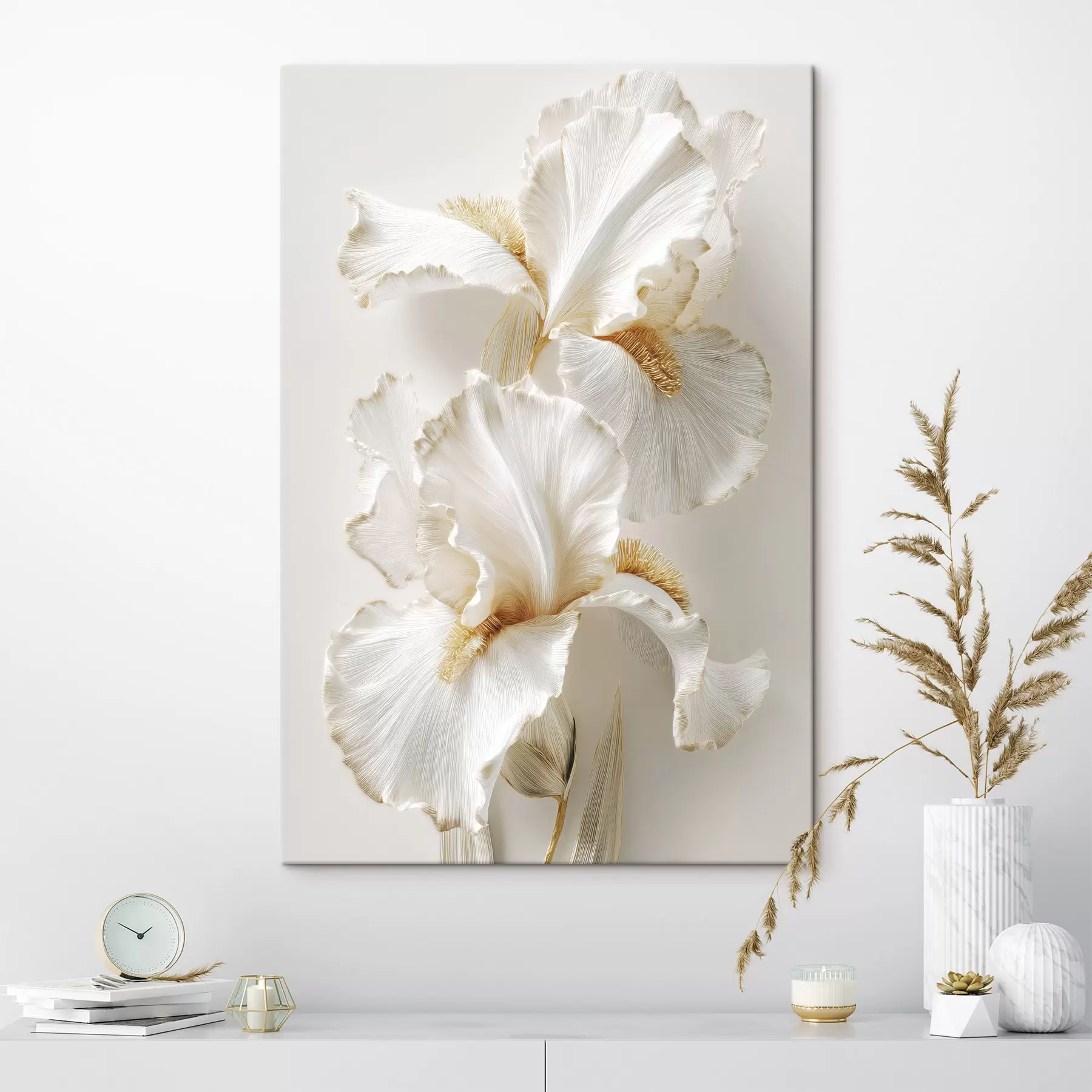 Tableau grandes fleurs d'iris blanches s47138