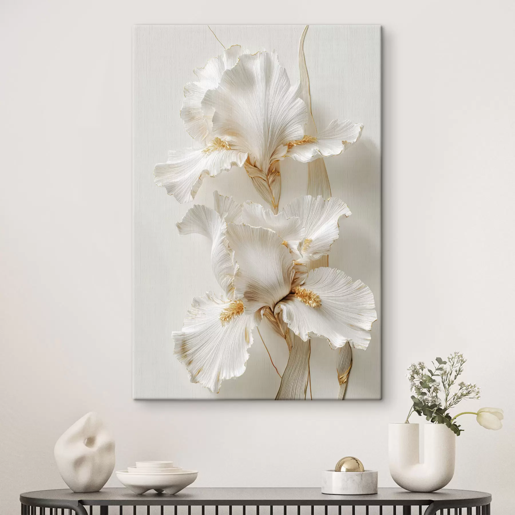 Tableau grandes fleurs d'iris blanches s47137